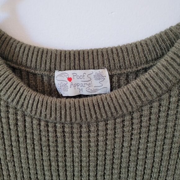 Poof Waffle Knit Pullover Shirt Thick Knit Olive Army Green Cropped Soft Girl M - Picture 7 of 9